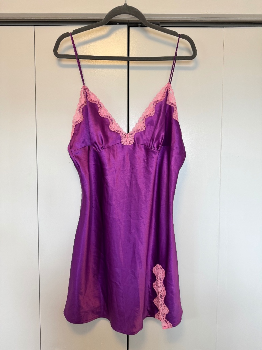 La Senza Purple Satin Lace-Trim Chemise Negligee